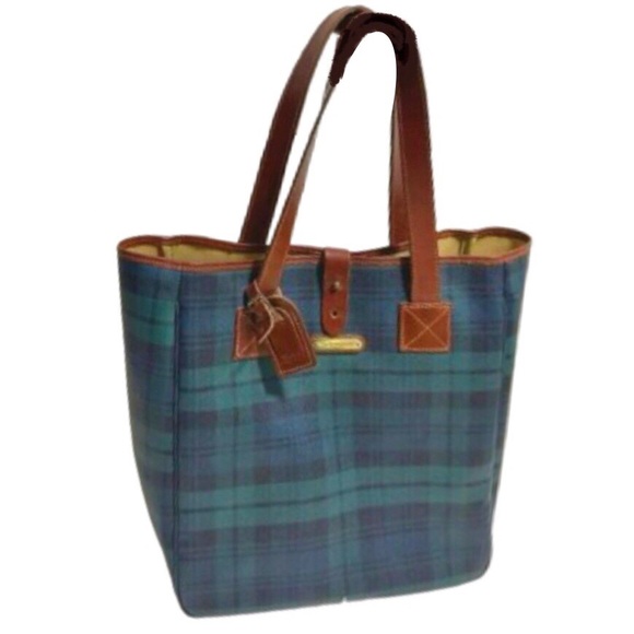 RALPH LAUREN Navy Blue Hunter Green Black Watch Plaid Oversized Camp Tote Bag - Picture 15 of 16